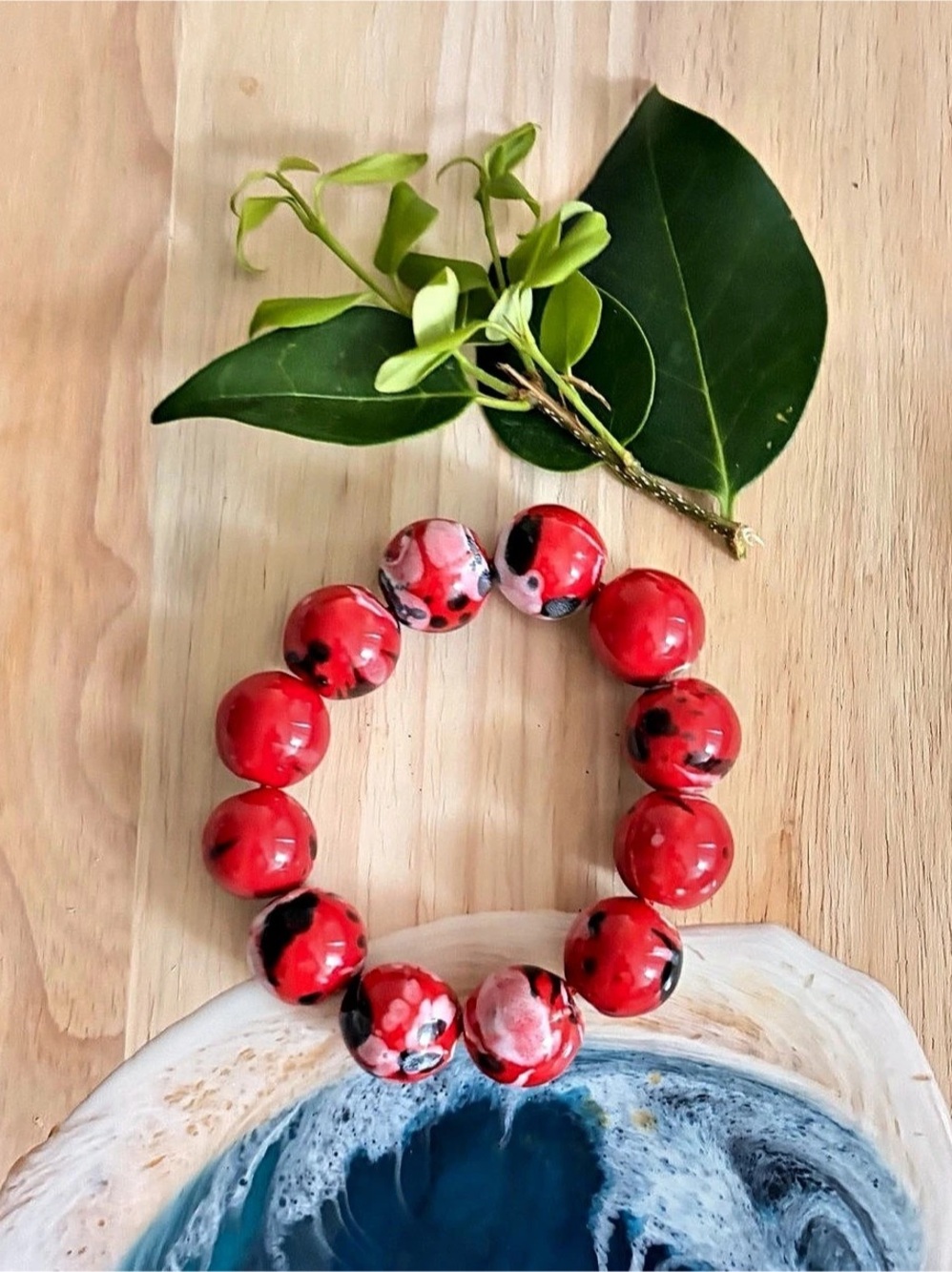 Red & Black Beaded Bracelet New